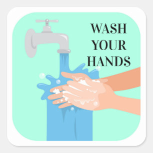 Sticker Carré Laver Les Mains Avec Du Savon