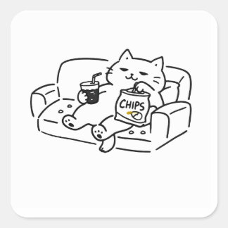 Sticker Carré Lazy Cat Drawing