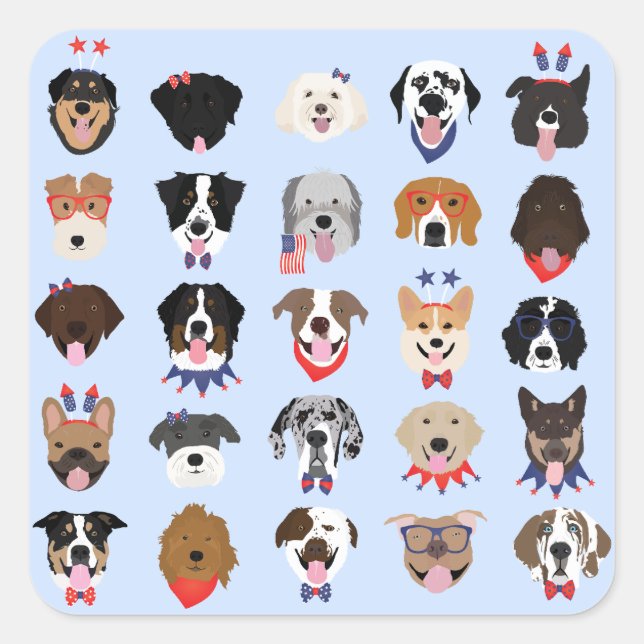 Sticker Carré Le 4 Juillet Dog Visages (Devant)