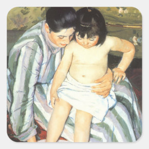 Sticker Carré Le bain de l'enfant par Mary Cassatt Impressionnis