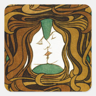 Sticker Carré Le Baiser Peter Behrens Art Nouveau Art Ancien