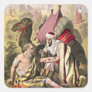 Sticker Carré Le bon Samaritain, d'une bible imprimée par