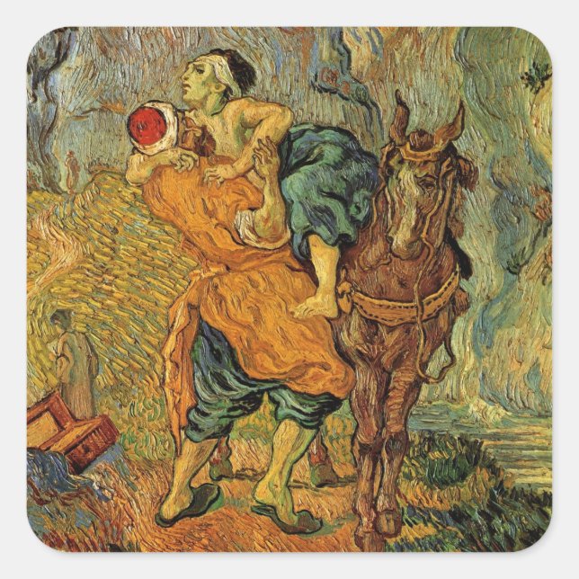 Sticker Carré Le bon samaritain par Vincent van Gogh (Devant)