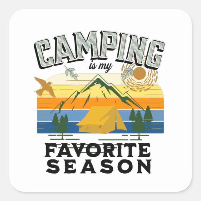 Sticker Carré Le camping est mon bouton de saison préférée (Devant)