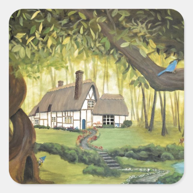 Sticker Carré Le chalet dans les bois (Devant)