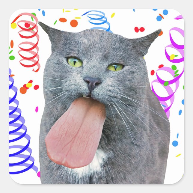 Sticker Carré Le Chat De Fête A Ta Langue ? (Devant)
