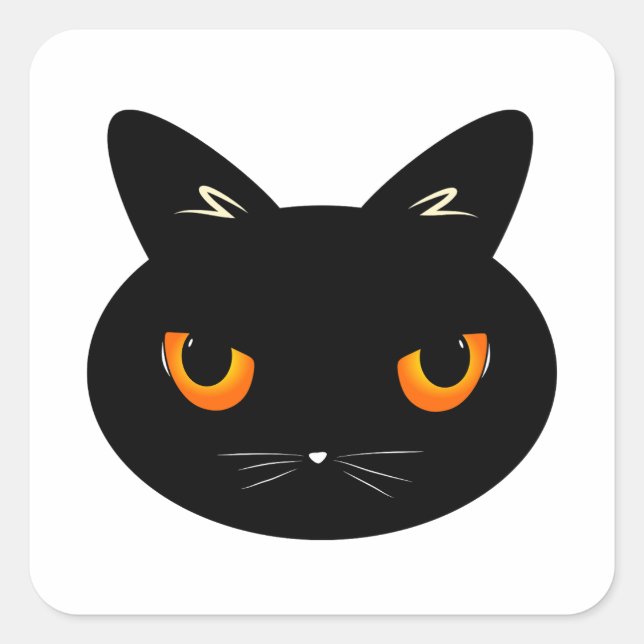 Sticker Carré le chat noir aux yeux orange (Devant)