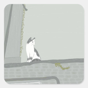 Sticker Carré Le chat sur la clôture