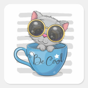 Sticker Carré Le chaton de dessin animé mignon avec lunettes