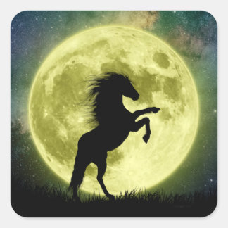 Sticker Carré Le cheval et la lune jaune