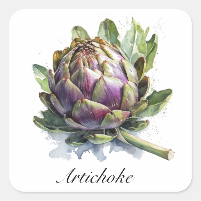 Sticker Carré Le Coeur du Jardin : Artichoke en Aquarelle (Devant)