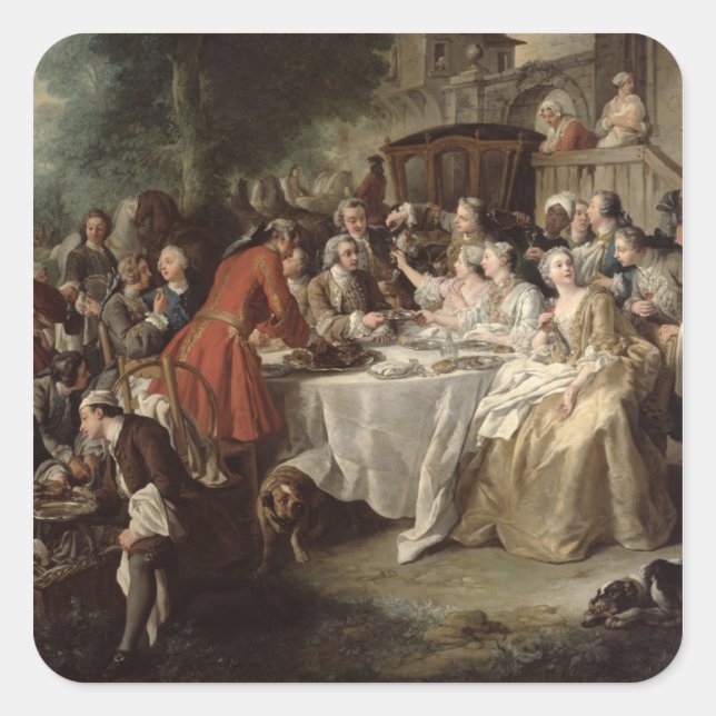 Sticker Carré Le déjeuner de chasse, détail des dîners, 1737 (Devant)