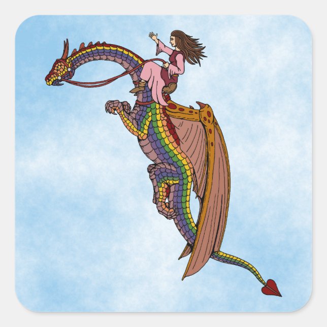 Sticker Carré Le dragon arc-en-ciel (Devant)