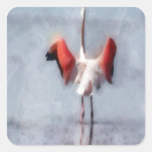Sticker Carré Le Flamant rose rose en aquarelle