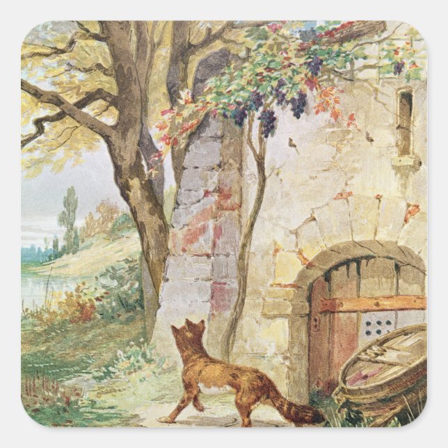 Sticker Carré Le Fox et les raisins, illustration pour (Devant)