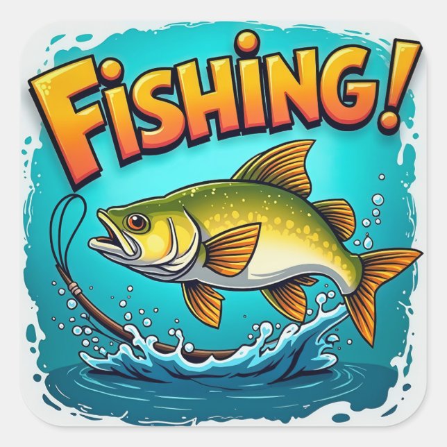 Sticker Carré Le frisson de la pêche ! (Devant)