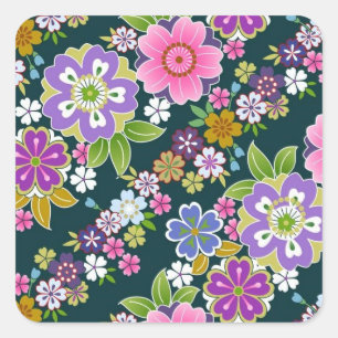 Sticker Carré Le Japon, Sakura, kimono, origami, Chiyogami,