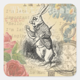 Sticker Carré Le lapin blanc Alice au pays des merveilles
