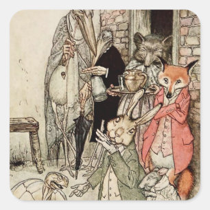 Sticker Carré « Le Lièvre et la Tortue » par Arthur Rackham