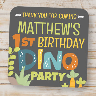 Sticker Carré Le Merci d'anniversaire de la petite Dino Dinosaur