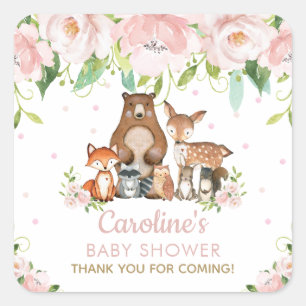 Sticker Carré Le Merci des animaux de forêt de la flore rose p