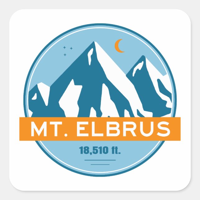Sticker Carré Le Mont Elbrus Russie étoiles Lune (Devant)