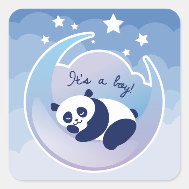 Sticker Carré Le panda de sommeil "son un garçon" ajustent (Devant)