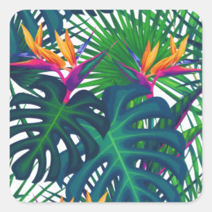 Sticker Carré Le paradis des Feuilles de la jungle tropicale 