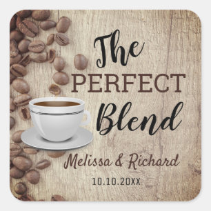 Sticker Carré Le parfait mélange café Mariage bois rustique