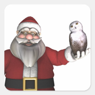 Sticker Carré Le Père Noël aime la Chouette des neiges