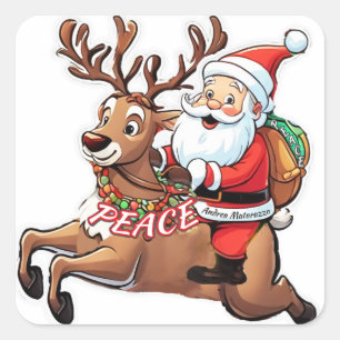 Sticker Carré Le Père Noël avec des cadeaux de paix