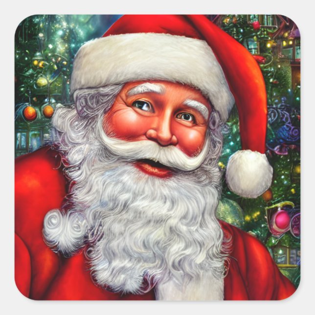 Sticker Carré Le Père Noël avec un soupçon dans l'oeil (Devant)