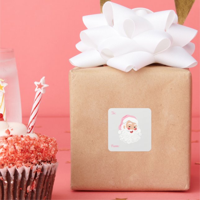 Sticker Carré Le Père Noël en Casquette rose Noël (Fête)