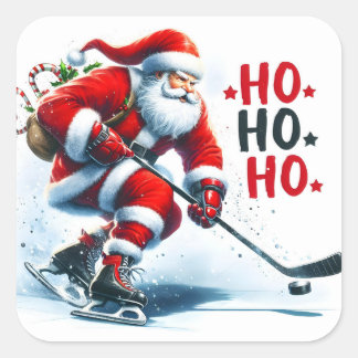 Sticker Carré Le Père Noël joue au hockey sur une patinoire en h