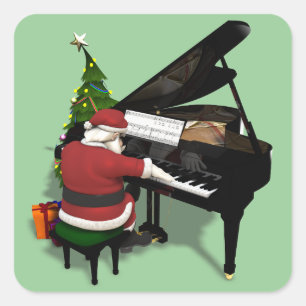Sticker Carré Le Père Noël Jouer Piano