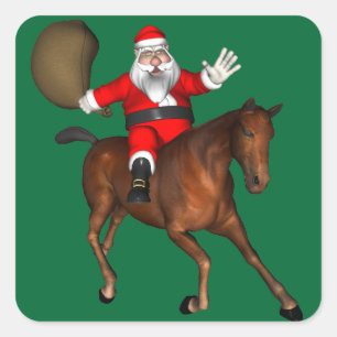 Sticker Carré Le Père Noël Monte Un Cheval Brown