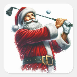 Sticker Carré Le Père Noël pratique le golf dans un paysage enne