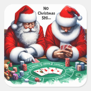 Sticker Carré Le Père Noël profite d'un jeu de poker le soir de 