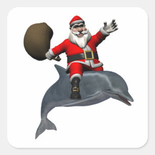 Sticker Carré Le Père Noël roule sur le dauphin