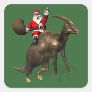 Sticker Carré Le Père Noël Se Rend Sur Parasaurolophus