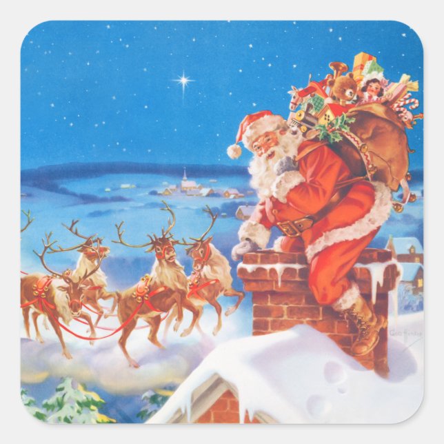 Sticker Carré Le Père Noël Sur Le Toit (Devant)