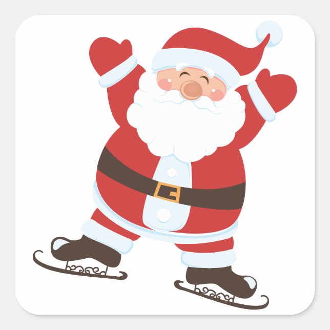 Sticker Carré Le Père Noël sur les patins à glace (Devant)
