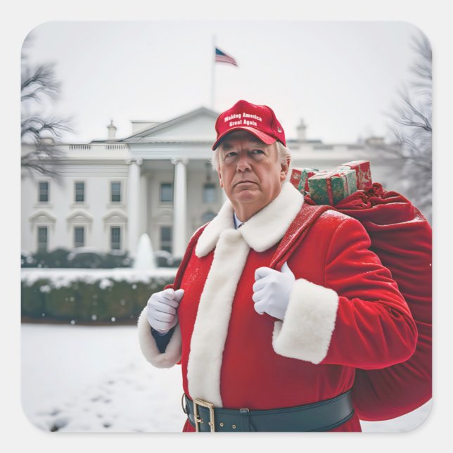 Sticker Carré Le Père Noël Trump avec sac rouge (Devant)