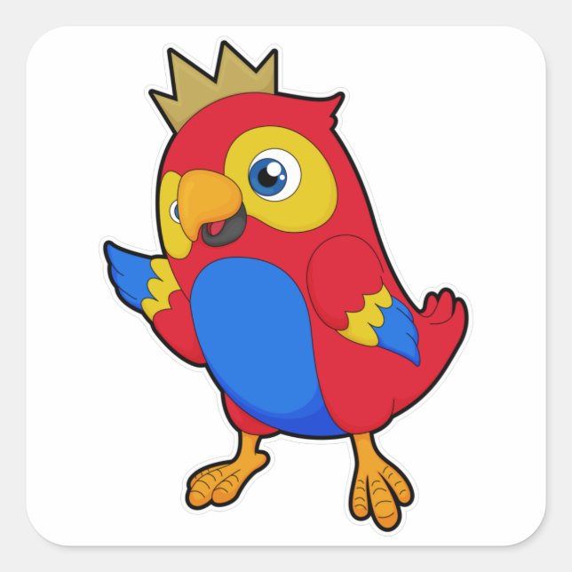 Sticker Carré Le perroquet comme roi avec la couronne (Devant)