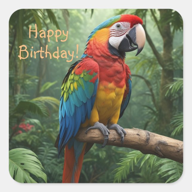 Sticker Carré Le perroquet de Macaw dans la jungle (Devant)