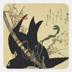 Sticker Carré Le Petit Corbeau avec l'épée du clan Minamoto