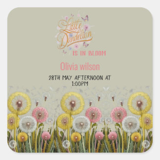 Sticker Carré Le petit dandelien est en baby shower fleuri