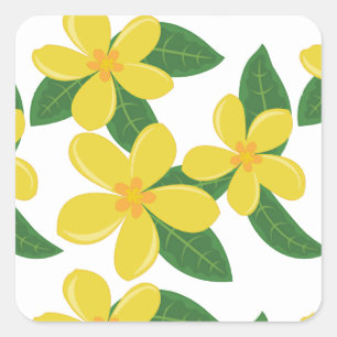 Sticker Carré Le Plumeria se développe JAUNE sur le BLANC