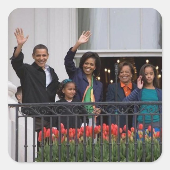 Sticker Carré Le président Barack Obama et sa famille (Devant)