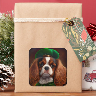 Sticker Carré Le roi Cavalier Charles Spaniel à la Saint Patrick